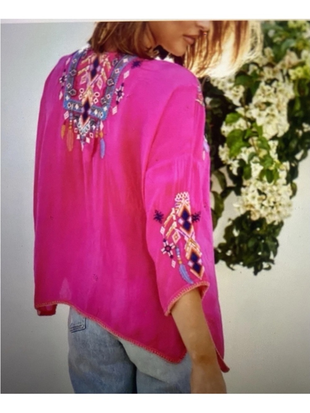 Johnny Was Paradise Pink Embroidered Boho Rangoon Blouse, NWT, L - Picture 14 of 16